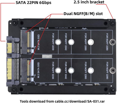 Xiwai Dual NGFF B+M Key M.2 SSD-Karte JOBD Raid0 Span Bridge zu 2,5-Zoll-SATA-Combo-HDD-Festplatteng