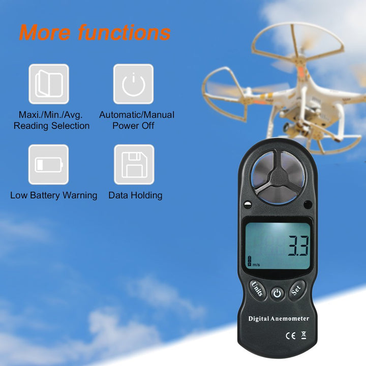8-in-1-Hand-Digital-Anemometer fü Windgeschwindigkeit/Temperatur/Luftfeuchtigkeit/Windchill/Hitzeind