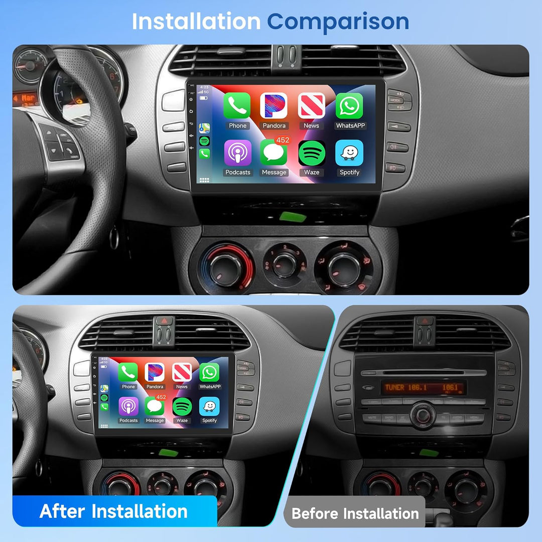 Rimoody 8 Core 4+64G Autoradio Android 15 für FIAT Bravo 2007-2014, 9 Zoll Touchscreen Autoradio mit