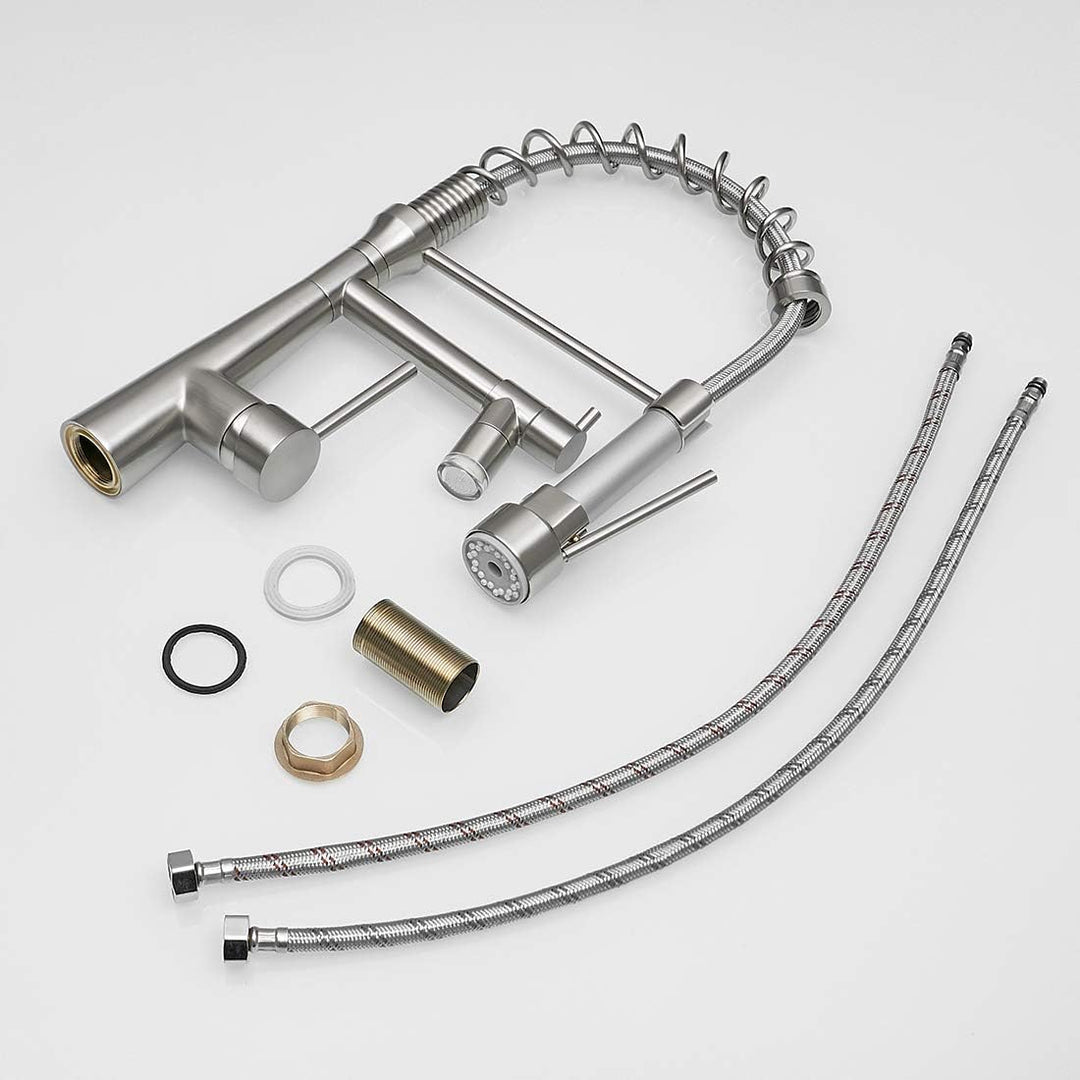 TIMACO LED Küchenarmatur mit Spiralfeder, 360° Schwenkbare Spültischarmaturen mit Zwei Auslauf, Wass