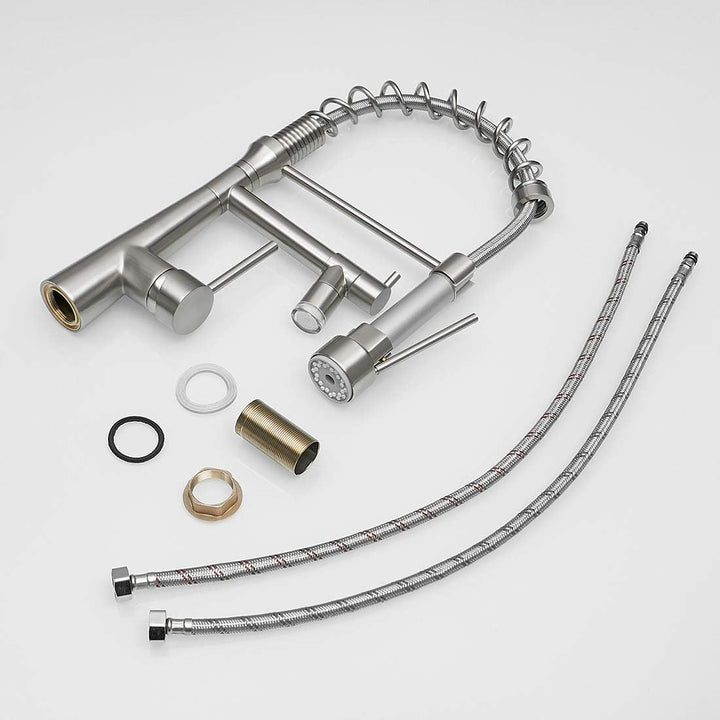 TIMACO LED Küchenarmatur mit Spiralfeder, 360° Schwenkbare Spültischarmaturen mit Zwei Auslauf, Wass