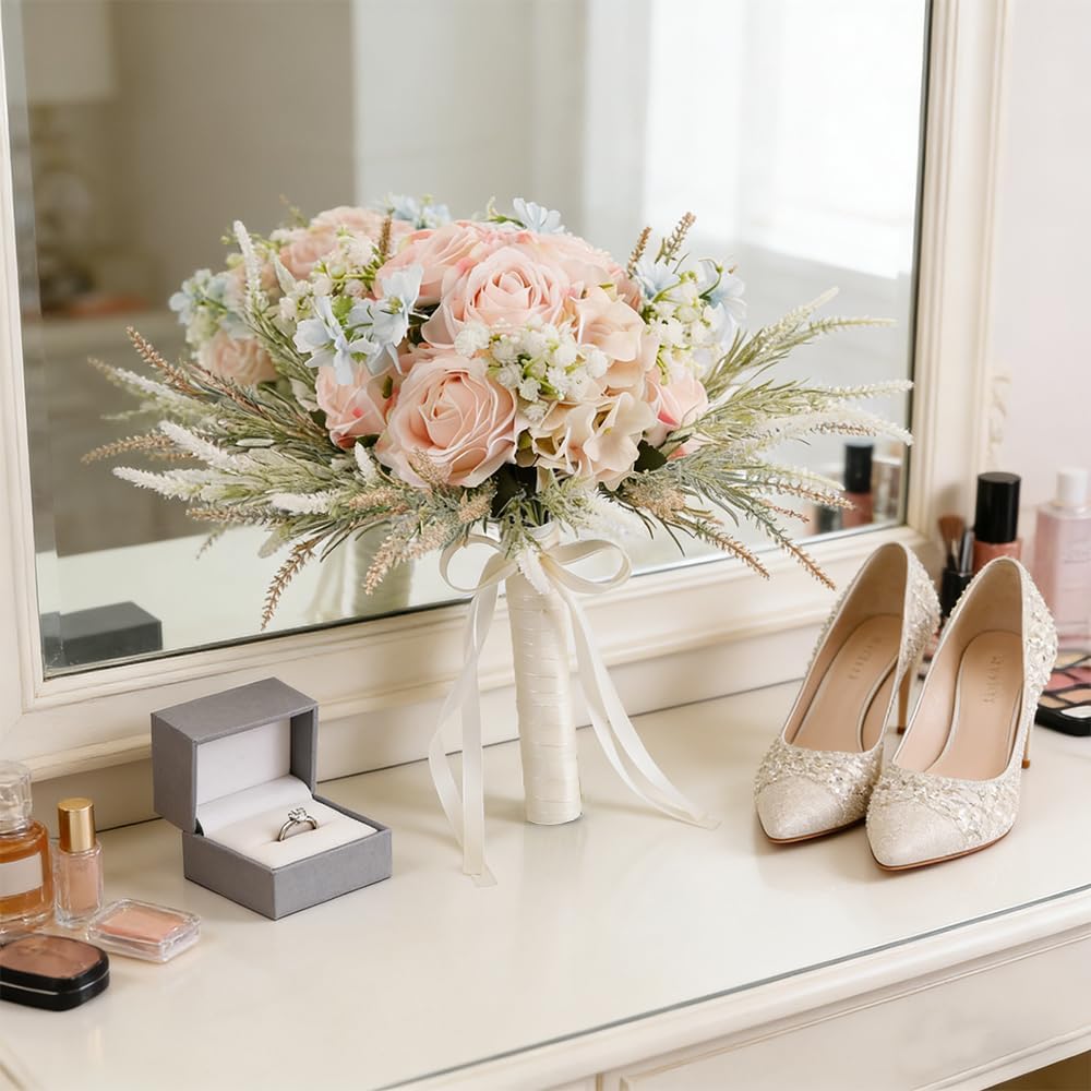 LESING Brautsträusse, künstliche Rosen, handgefertigt, romantisch, für Braut, Brautjungfer, Blumenst