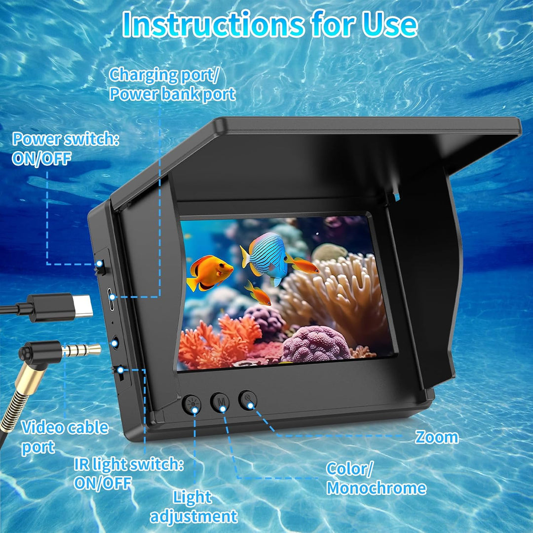 1080P HD Fischfinder Echolot Angeln mit 4.3-Zoll-LCD, 30 m Wasserdichtem IP68-Kabel und 6 IR-Nachtsi