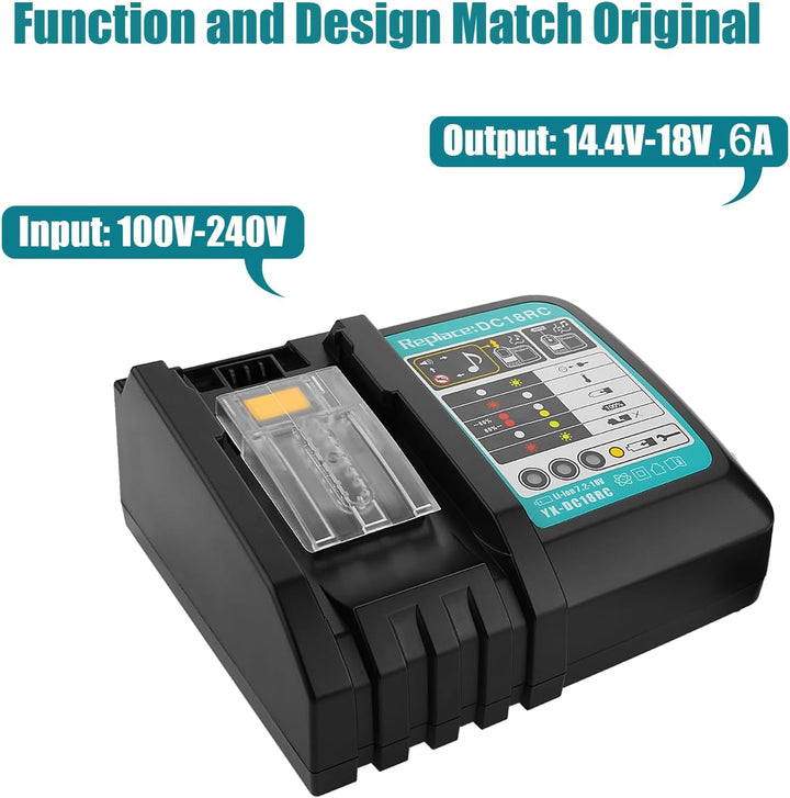 DC18RC 6A Ladegerät für Makita Ladegerät 18V DC18RD DC18SF Kompatibel mit Makita Akku 14,4V-18V BL18