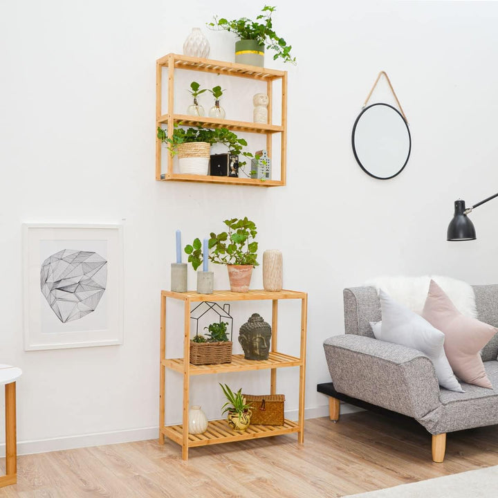 DuneDesign Bambus Standregal 60 cm Breit - 69x60x26 Badregal - Regal Holz für Küche Badezimmer Schra