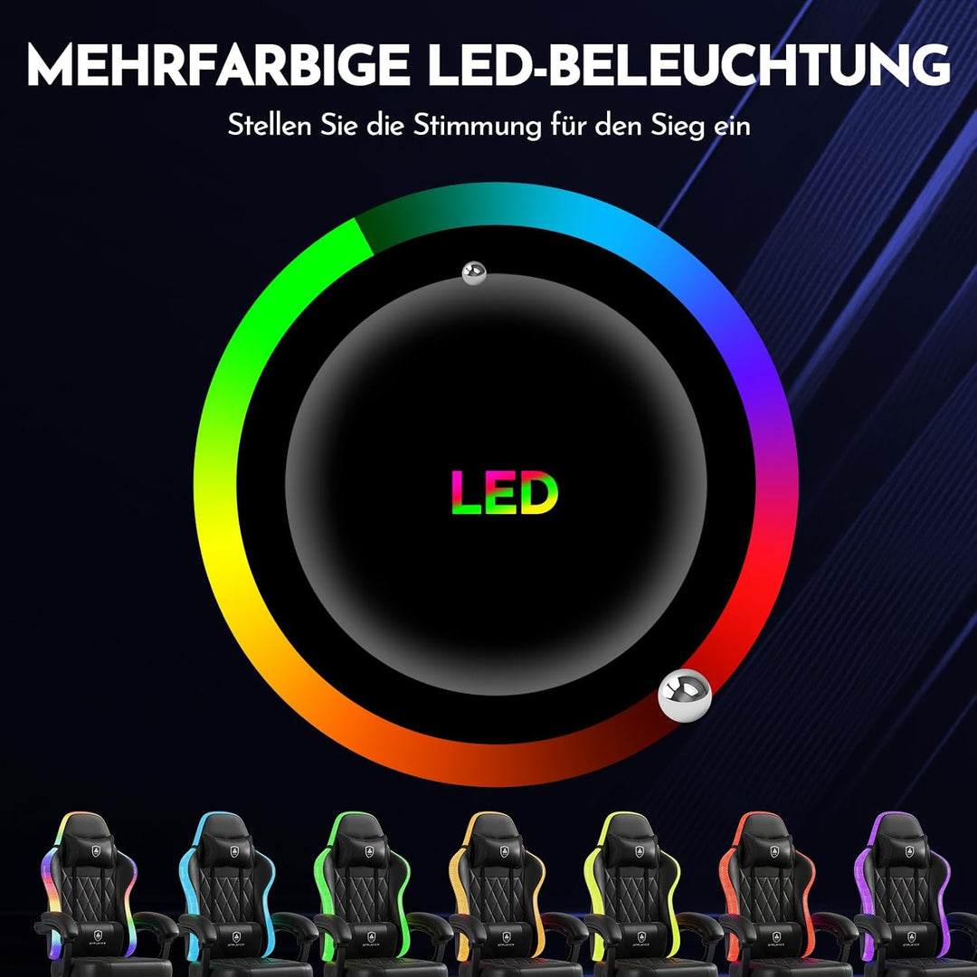 GTPLAYER Gaming Stuhl, Bürostuhl, Gaming Chair mit LED Lichtleiste, Gamer Stuhl, Rückenlehne mit Auf