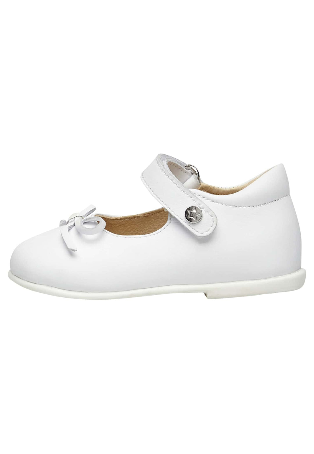 Naturino Ballet-Ballerinas aus Kalbsleder mit Schleife, Weiss Silber