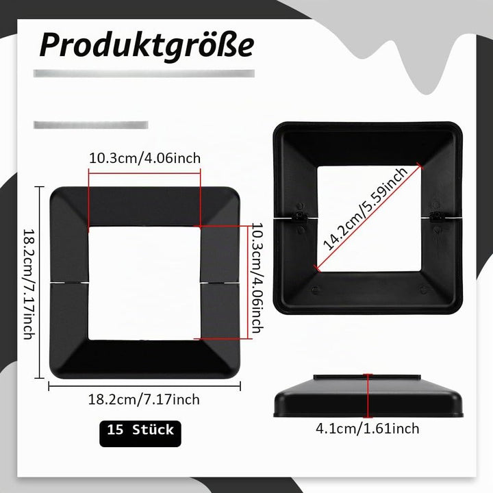 15 Stück Schwarze Pfostensockelabdeckung 10x10cm PVC Pfostenverkleidung Geteilte PVC Zaunpfostenhüls