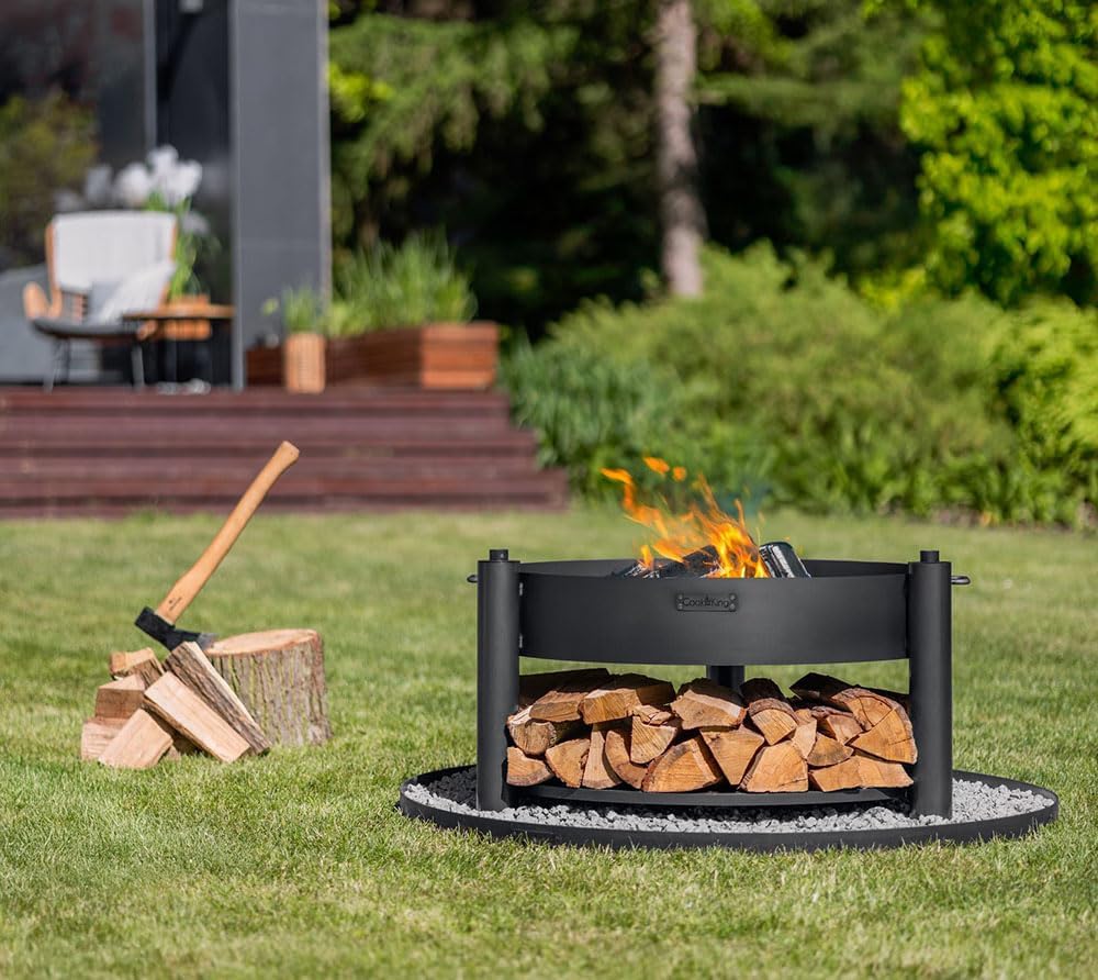CookKing Feuerschale Montana X 60 mit Holzlager und Zubehör aus Rohstahl Ø 60 cm handgeschweisst wet