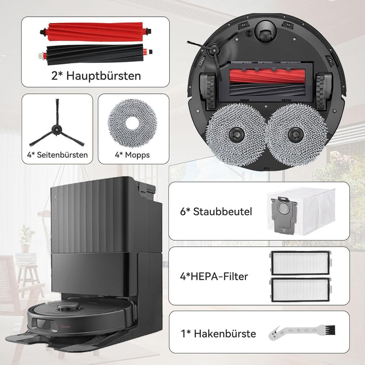21 Stück Zubehör für Roborock Qrevo Master/Qrevo Slim – 6 Staubbeutel, 2 Gummi Hauptbürsten, 4 HEPA