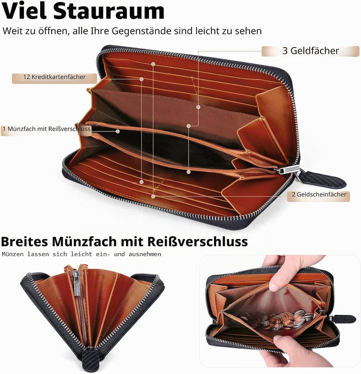 VISOUL Premium Brieftasche Echtleder Italienisches Leder mit RFID Schutz, XL Geldbörse für Herren Da