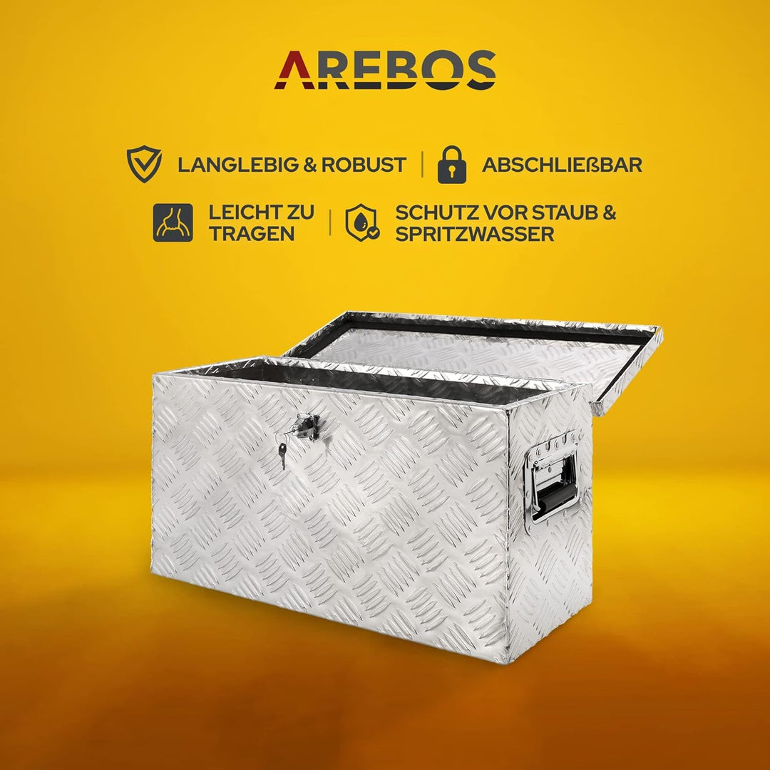 Arebos Truckbox 40 Liter | Aluminium Werkzeugbox mit Schloss | Deichselbox | | 60 x 25 x 30 cm | Anh