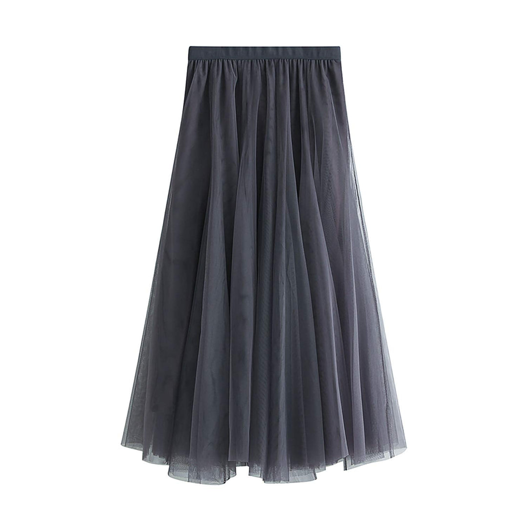 Damen Rock Sommer Langer Tüllrock A-Linie Faltenrock Knöchellang Hoher Bund Schick Maxirock Elastisc