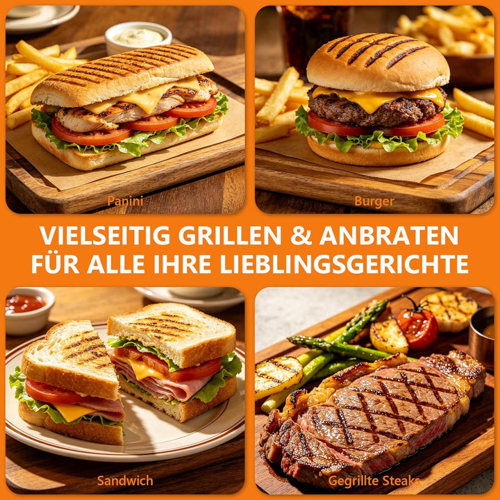kisidus Kontaktgrill 2000W Panini Grill, Sandwich Maker, Tischgrill elektrisch 180° aufklappbar, ant