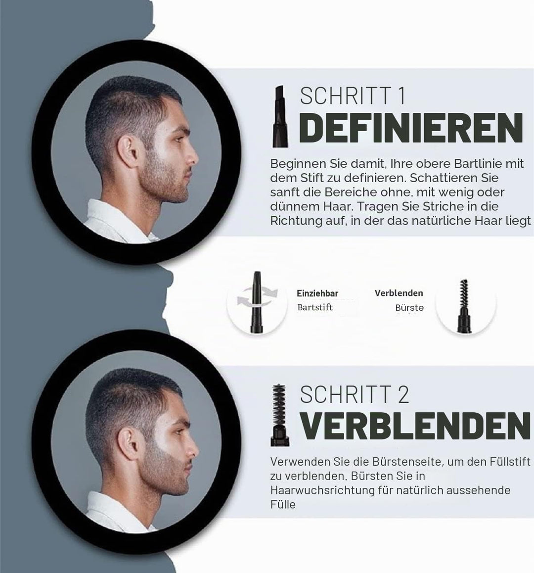 VOID Homme Bartstift (4er-Set, Dunkelbraun) Bartfüller und Bartstift, Bartfarbe Schwarz, Füllen und