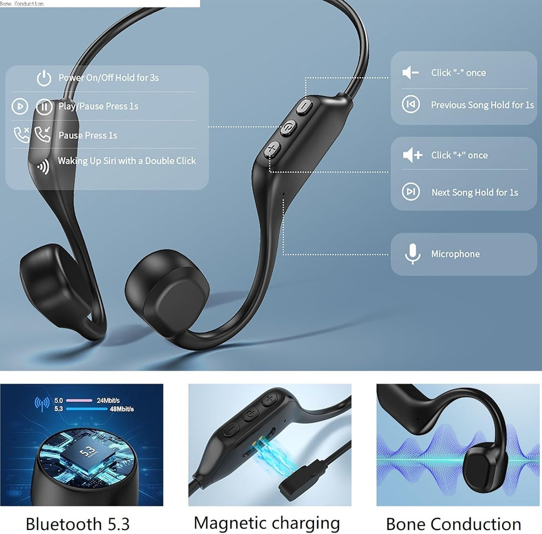 eppfun Knochenschall Kopfhörer, Open-Ear Sport Bluetooth Kopfhörer, Bone Conduction Headphones für T