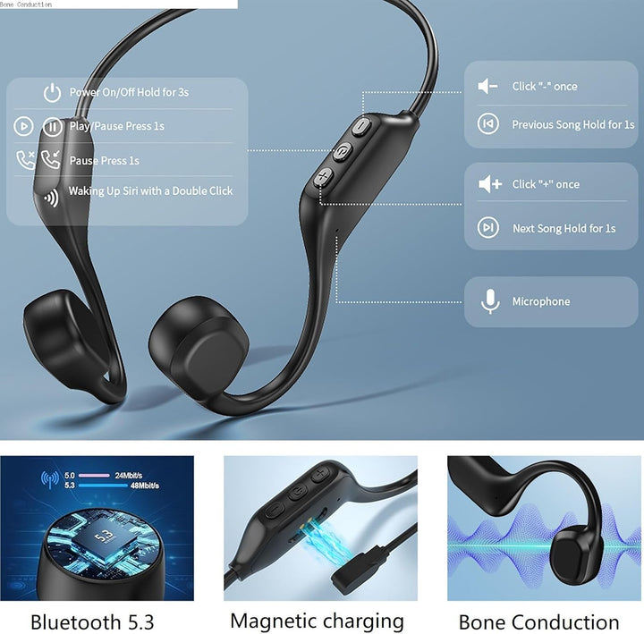 eppfun Knochenschall Kopfhörer, Open-Ear Sport Bluetooth Kopfhörer, Bone Conduction Headphones für T
