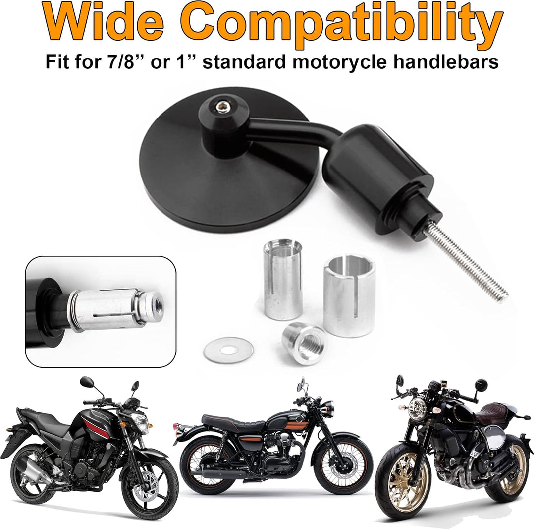 7/8 "22mm Motorrad Lenkerendspiegel 3 Zoll Runden Rückansicht Seitenspiegel für Scooter Chopper Crui