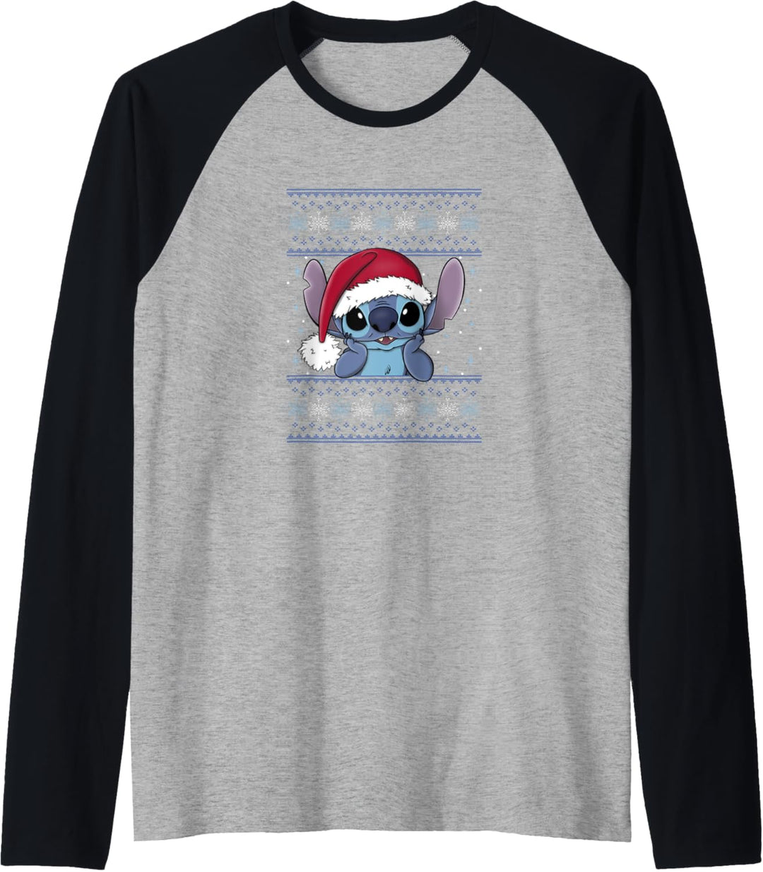 Disney Lilo & Stitch In Santa Hat Ugly Sweater Snow Oooooh Raglan