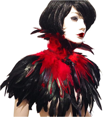 keland Schwarzer Gothic Victorian natürlicher Feder-Kap-Schal-Stola Poncho mit-Kragen Rot, Rot