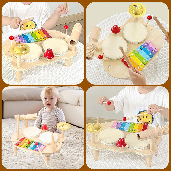 UCAMP Schlagzeug Kinder,Trommel Kinder 10-in-1 Musikinstrumente Kinder ab 1 2 3 Jahre mit Xylophon,H