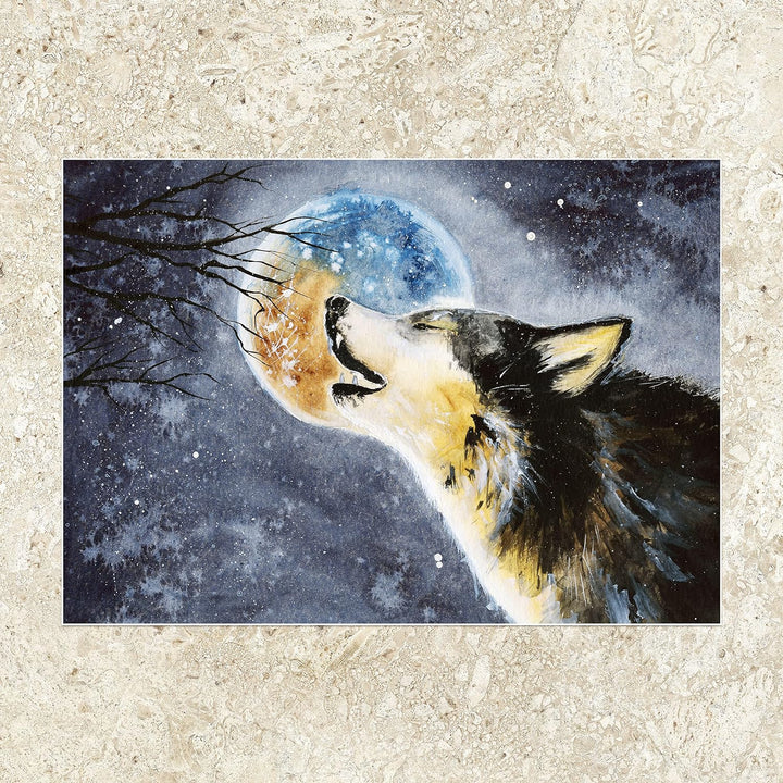 wandmotiv24 Poster als Wanddeko, Grösse Din A0, Heulender Wolf, Gemälde, Mond, Mitternacht, Tier, Mo