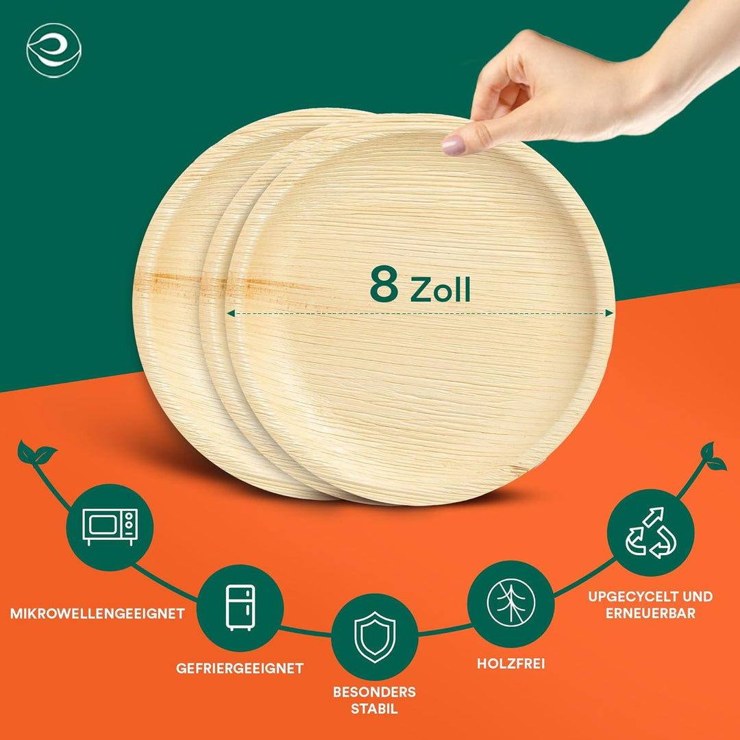 ECO SOUL 100% kompostierbare 20 cm, runde Palmblatt Teller [25 Stück] I Premium Palmblatt Geschir I