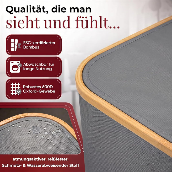 HomyFeel - Wäschekorb 3 Fächer rollbar, 160L Wäschesammler mit Deckel, Wäschesortierer gross, Oxford