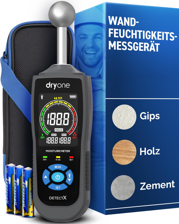 DryOne® DetectX Feuchtigkeitsmessgerät für Wand, Holz, Mauerwerk, Estrich & Beton - verlässliche Mes