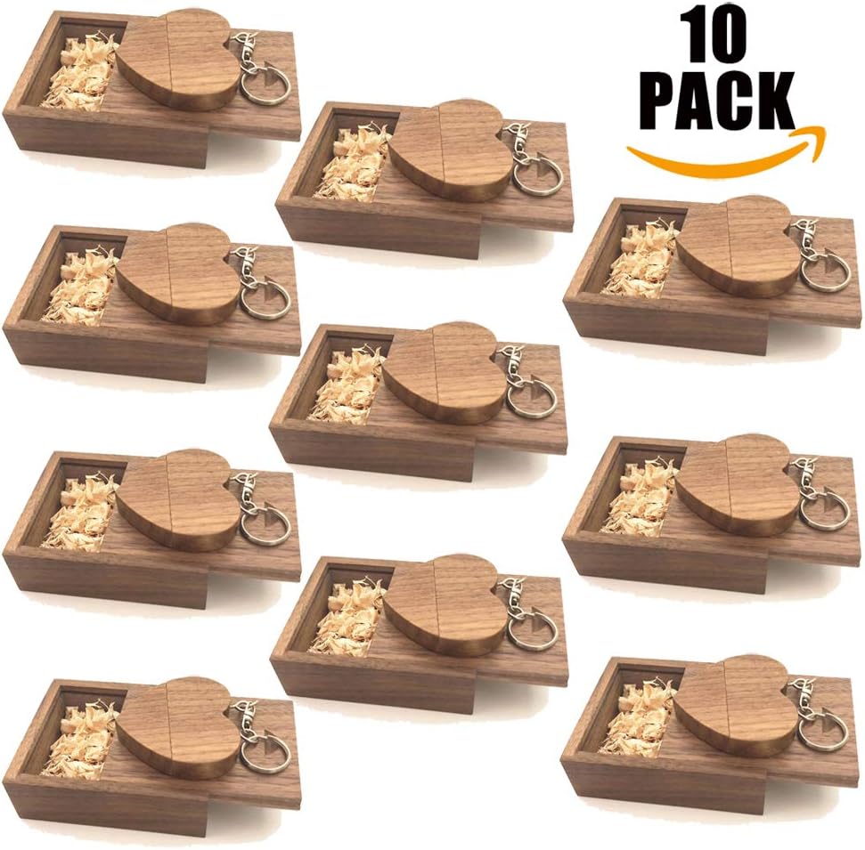 A Plus+ 10 Stück USB 3.0 Speicherstick 16GB Holz USB Flash Drive mit Holzbox (Herzform) 16GB USB 3.0