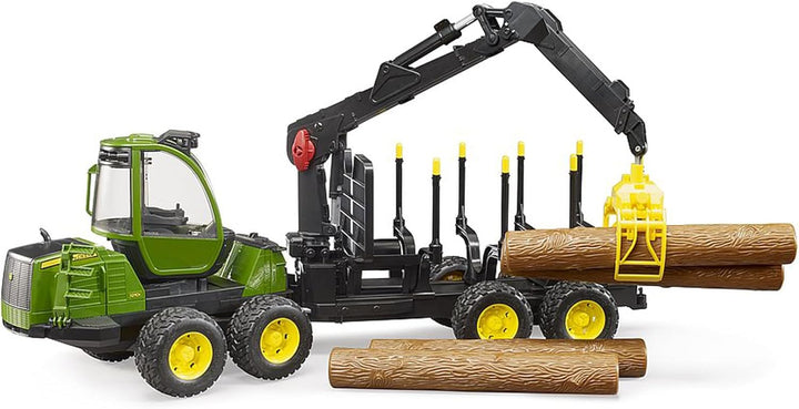 bruder 02133 - John Deere 1210E Rückezug mit 4 Baumstämmen & Holzgreifer - 1:16 Fahrzeug, Bauernhof,