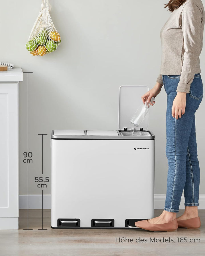 SONGMICS Mülleimer Küche, 3 x 18 L, Mülltrennsystem 3 Fächer, inklusive 15 Müllbeutel, Abfalleimer,