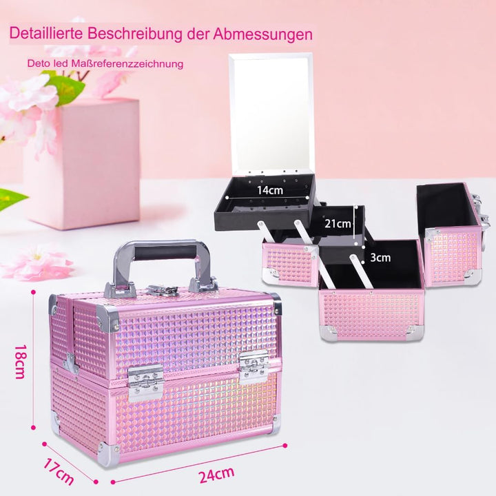 Kosmetikkoffer Aluminium Schminkkoffer mit Spiegel, Tragegriff & Schloss, Multifunktional Make-up Be