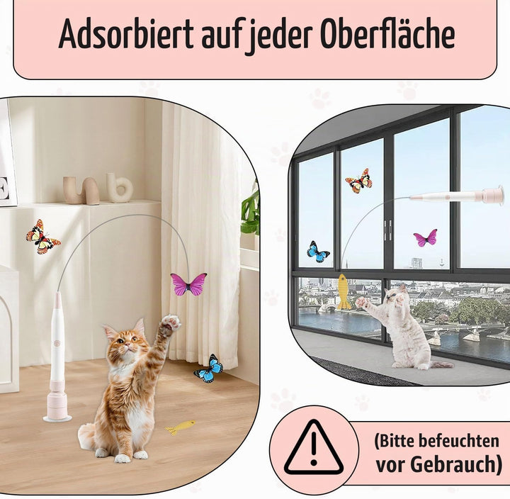 Interaktives Katzenspielzeug Schmetterling mit Saugnapf, Elektrisches Schmetterlings Spielzeug für K