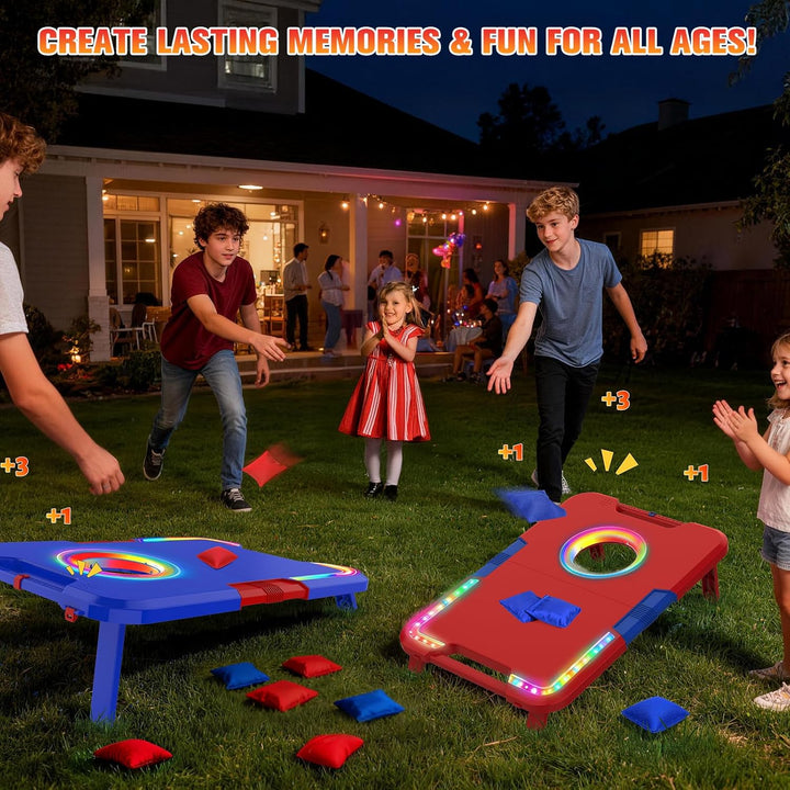 VATOS Tragbares Cornhole-Set mit LED-Lichtern & Soundeffekten, Punktanzeige, klappbar – 2 Spielbrett