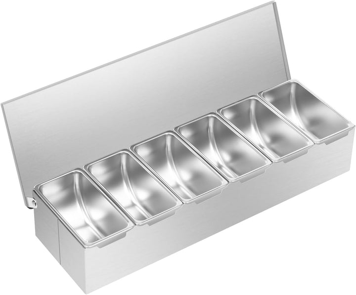Bar Zutatenbehälter Gewürzbox Edelstahl 6 Gitter Zutatenbox Multifunktionale Obstschachtel Beilagenb