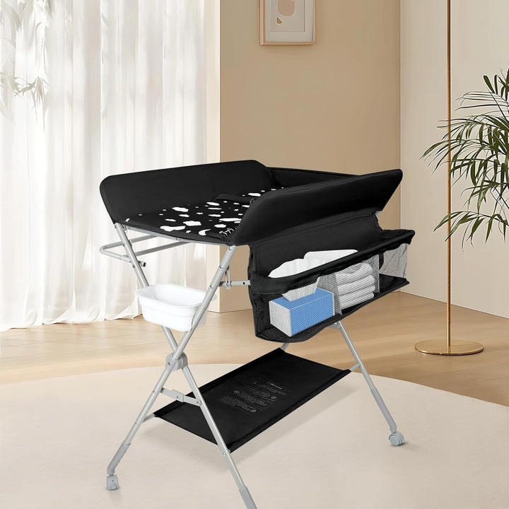 Baby Wickelkommode - Klappbar Wickelkombi - Tragbar Babypflegetisch, Mobiler Wickeltisch mit Sicherh