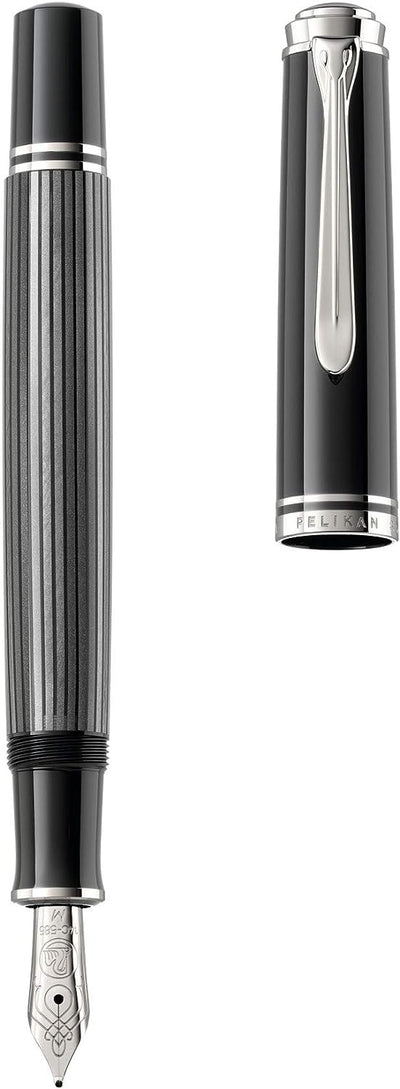 Pelikan 813525 Kolbenfüllhalter Souverän M605 Stresemann, Schwarz-Anthrazit, Feder M, in Faltschacht