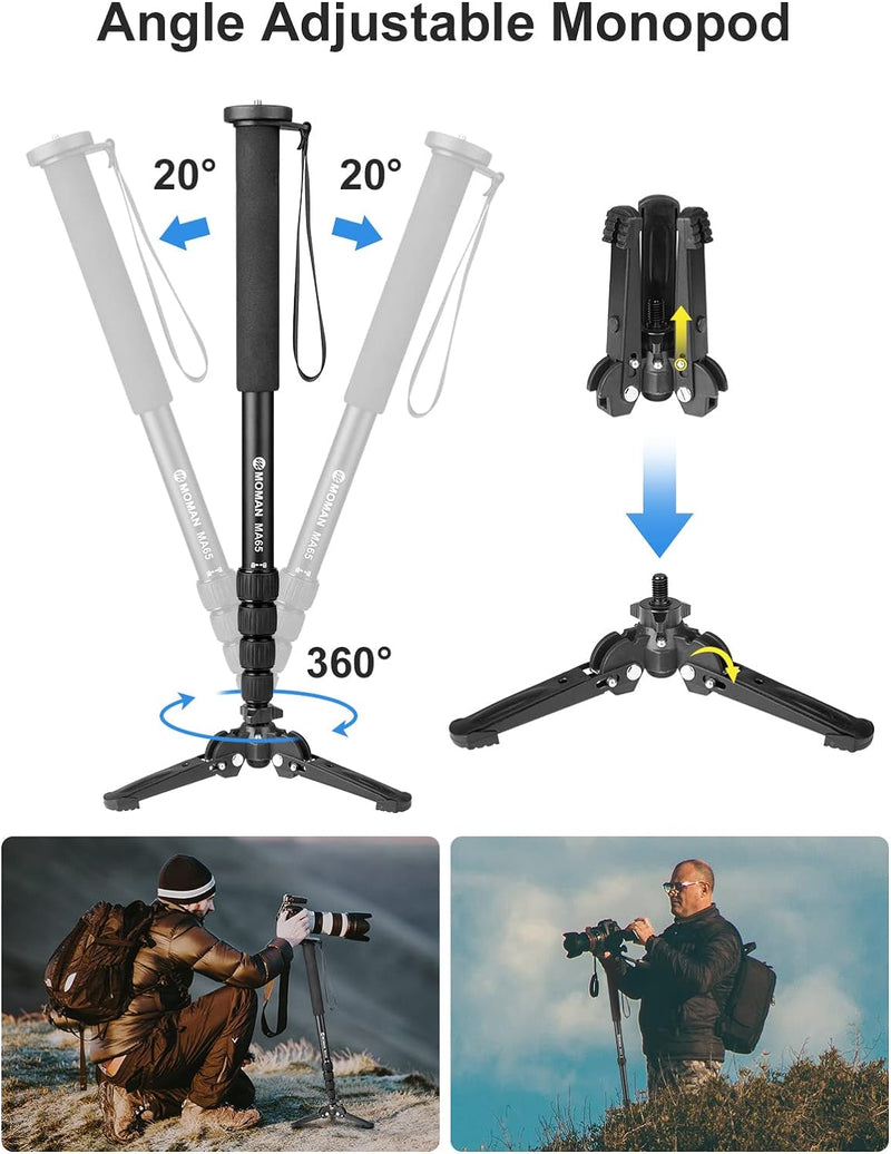 Einbeinstativ, Moman MA65 Kamera Stativ mit Standspinne Reisestativ DSLR Monopods Aluminium Kompakte