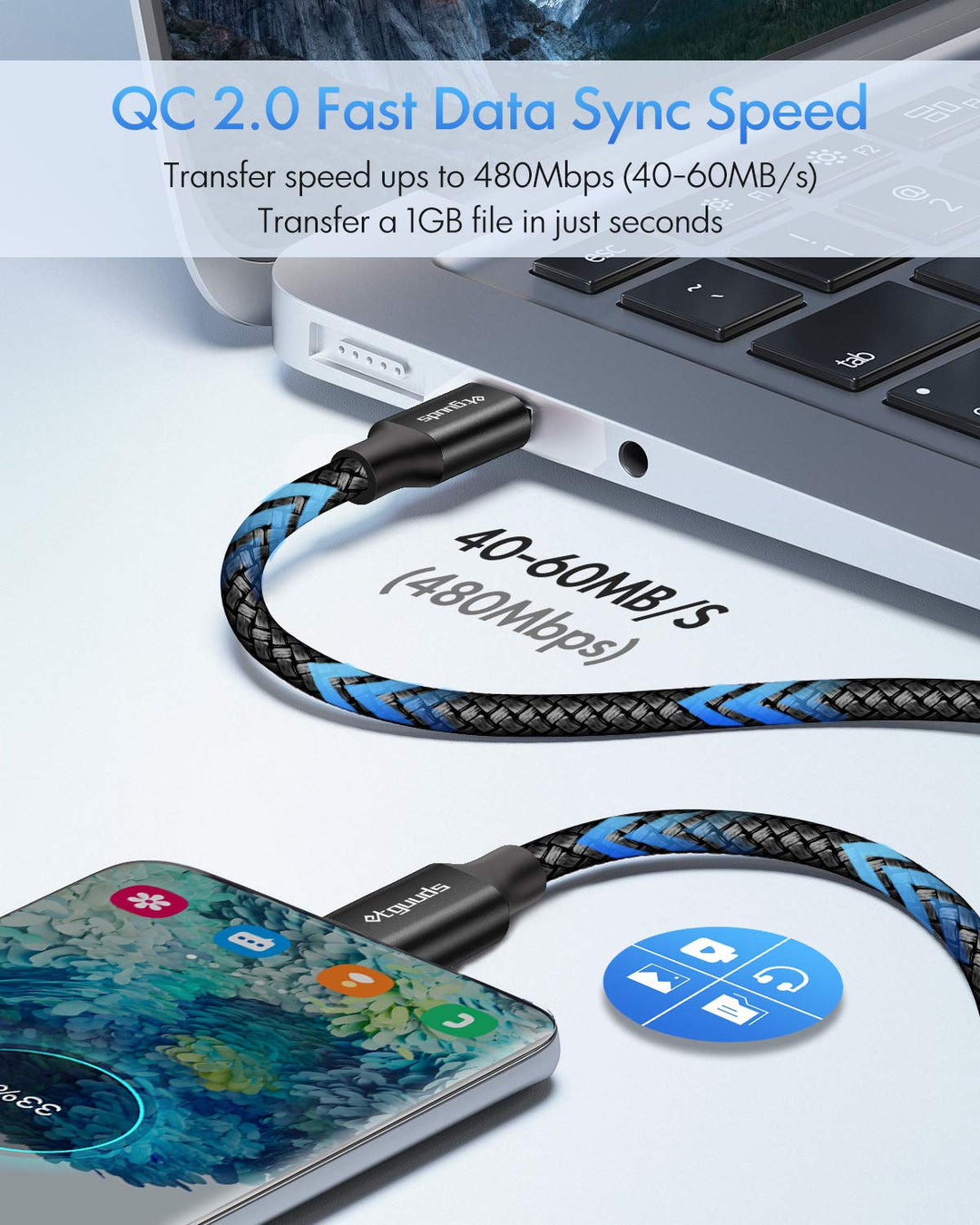 etguuds Extra Lang USB C auf USB C Kabel 9M, 60W Nylon Kabel USB C auf USB Type C Ladekabel für Gala