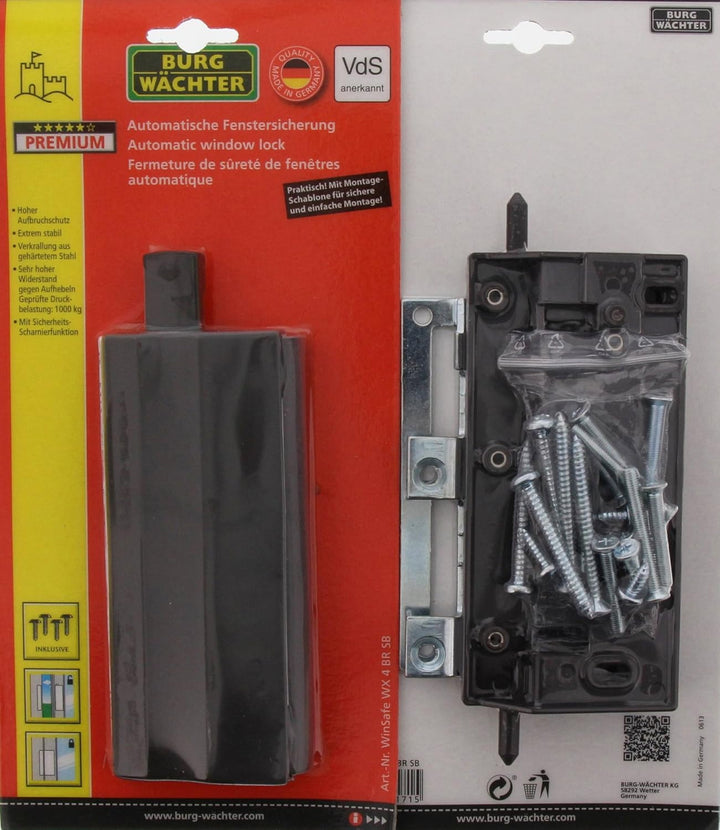 Burg-Wächter Fenstersicherung, VdS-anerkannt, Druckbelastung: 600 kg, WinSafe WX 4 BR SB, Braun, Bra