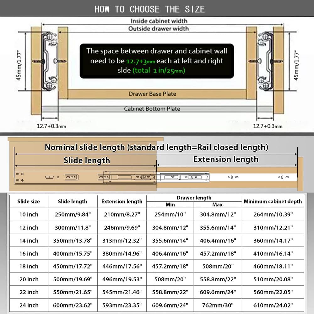 2 Paar Schubladenschienen Softclose,450 mm schubladenauszug vollauszug 45 kg Tragkraft, Kugelauszug