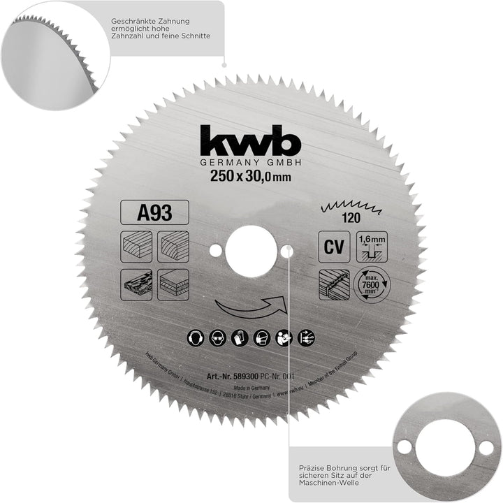 kwb Kreissägeblatt 130 x 16 mm, Made in Germany, sehr feine Schnitte, Sägeblatt geeignet für Holzpan