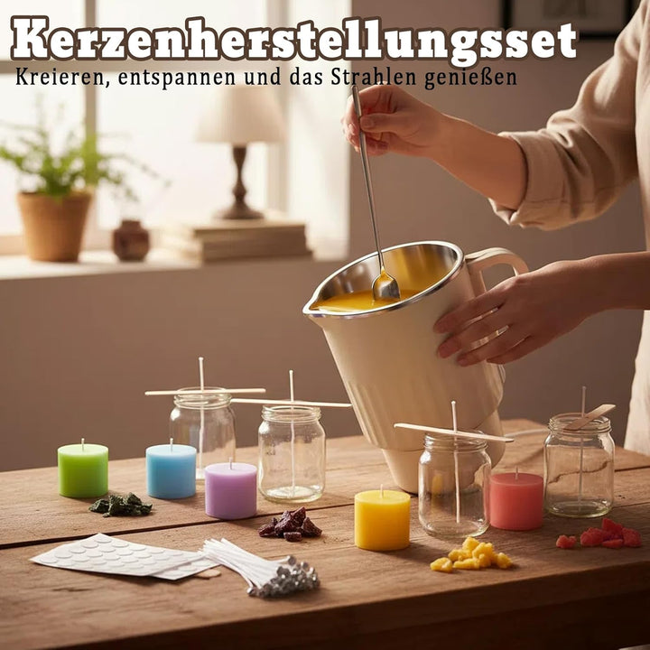 OKYUK Kerzen Selber Machen Set mit Wachsschmelzer, 1000ml Wachsschmelztopf mit Ausgiesser, 6 Kerzenf
