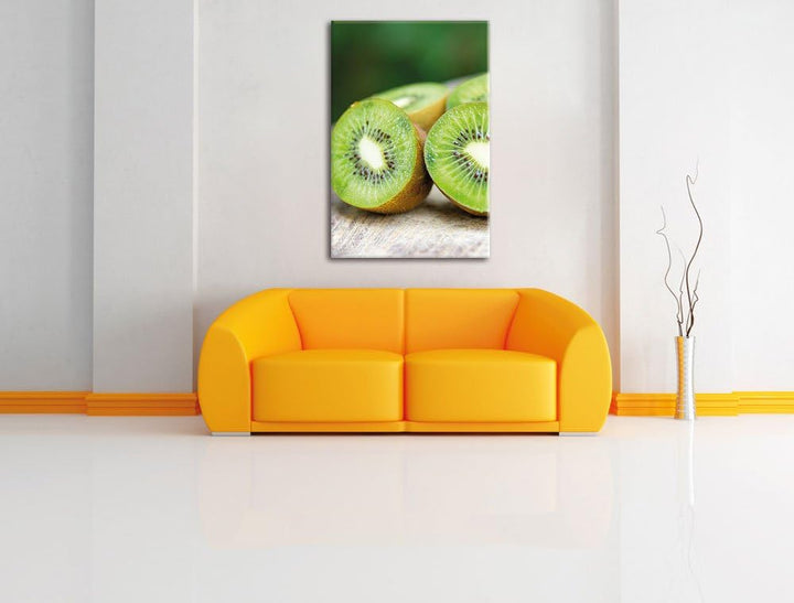 Kiwi Fruits Früchte Grün, Format: 100x70 auf Leinwand, XXL riesige Bilder fertig gerahmt mit Keilrah
