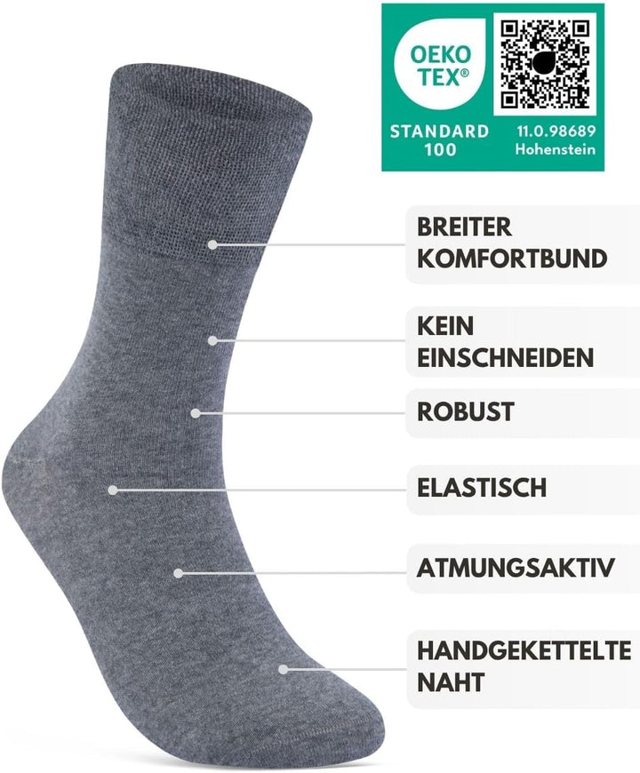Diabetikersocken ohne Gummi &amp; ohne Naht 97% Baumwolle (6 Paar) Diabetiker Socken mit Komfortbund für