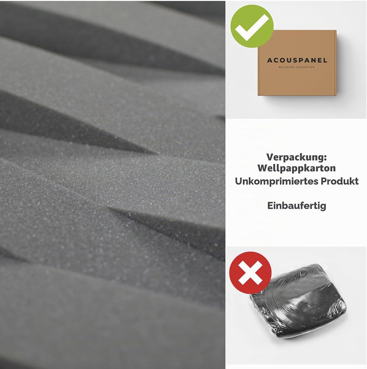 ACOUSPANEL Akustikpaneele Wandpaneele Akustikschaumstoff 24 Einheiten 595x75x75 mm Nicht Vakuum-komp