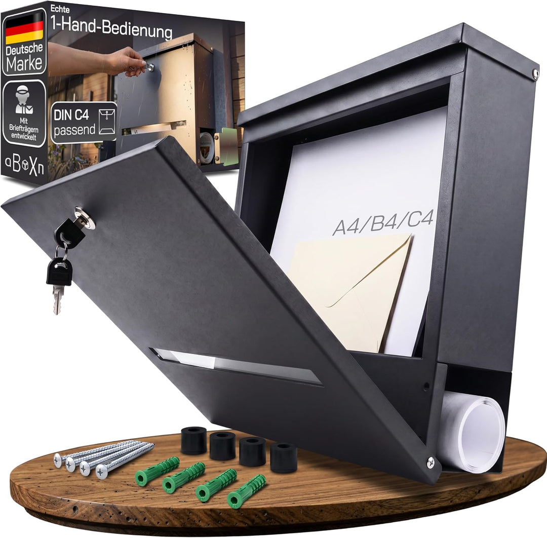 Briefkasten Anthrazit modern gross mit Zeitungsfach &amp; Sichtfenster | UV&amp;Wetterfest aus Stahlblech mi