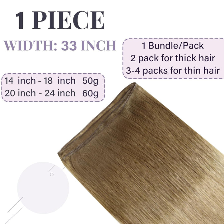 Fshine Echthaar Tressen 60cm 60 Gramm Sew in Hair Extensions zum Einnähen Balayage Golden Brown Fadi