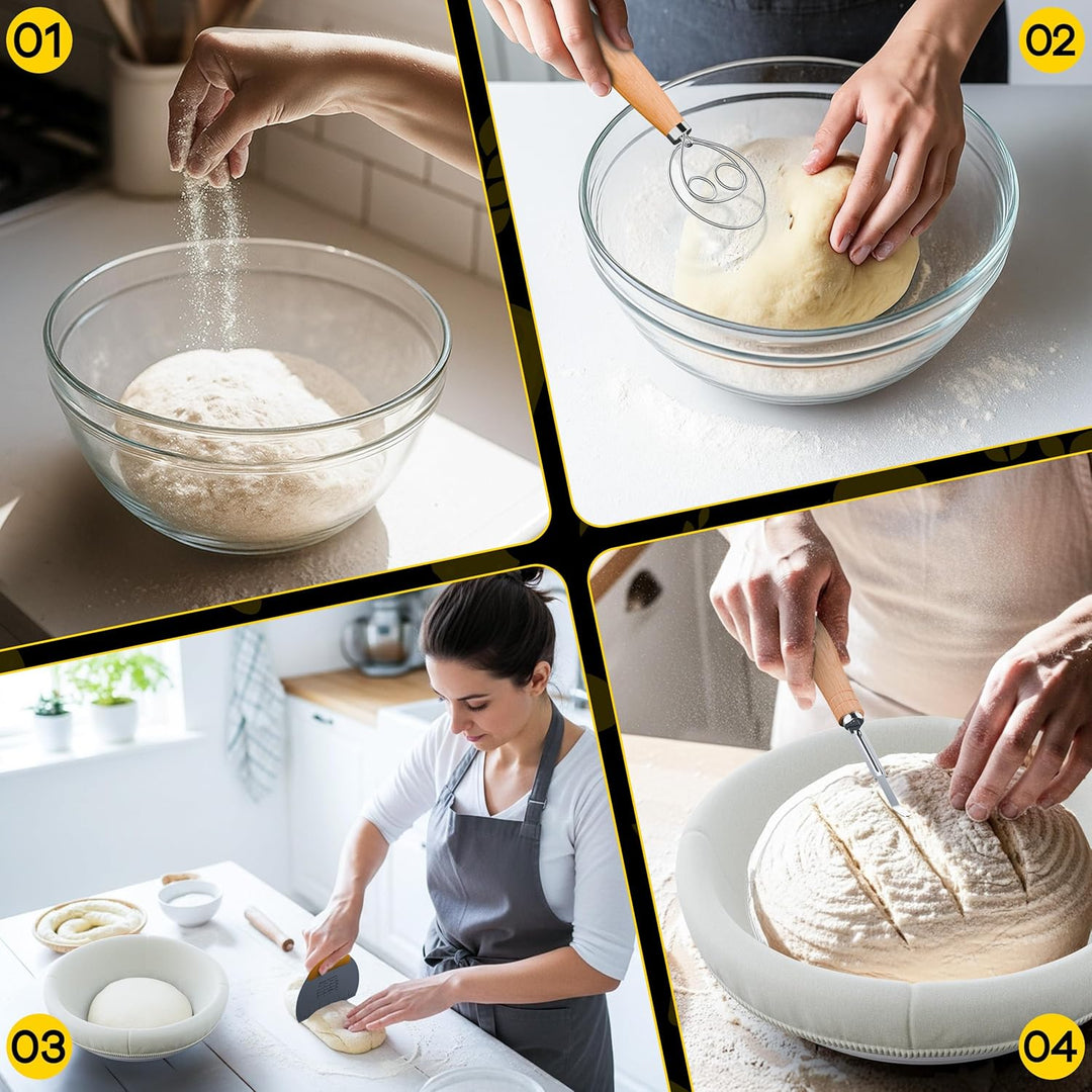 Brot Gärkorb Set 13-teilig – 2x Profi Gärkörbchen Rund & Oval (23 & 25 cm) aus 100% Rattan | Komplet